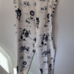 Worth Ivory and Navy Toile Silk Pants